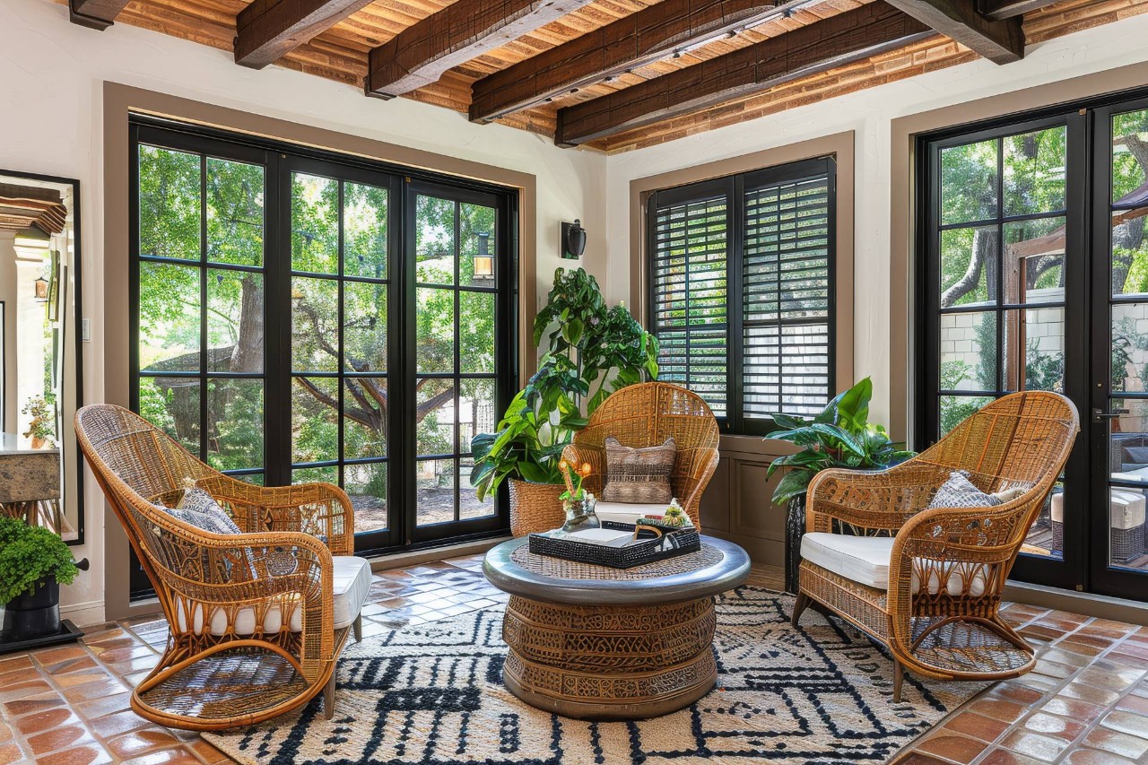 An enclosed patio with doors and windows at In The Shade near Stuart Florida (FL)